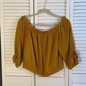 Off the shoulder mustard shirt!
